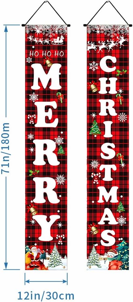 Christmas Decorations Red Black Buffalo Plaid Sign Set for Festival Merry Christmas Door Banner | Outdoor Yard & Front Porch | Indoor & Outdoor Xmas Decor for Home, Wall, Front Door, Yard, and Garage